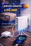 CARGADOR inteligente de 8 puertos con 4 puertos USB-C y 4 puertos USB-A para carga rápida, compatible con múltiples dispositivos, teléfonos, tabletas y más.