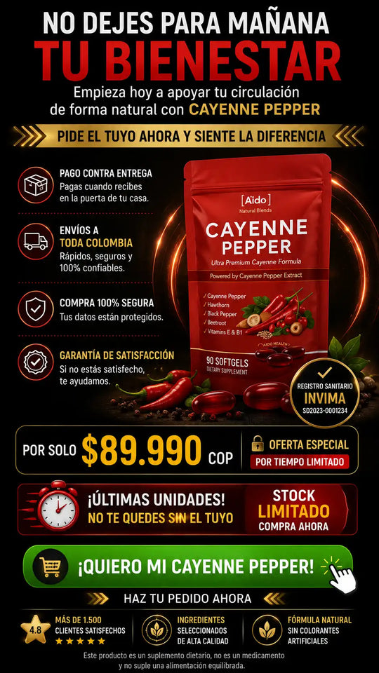 Con CAYENNE PEPPER Recupera la ligereza en tus piernas y apoya tu circulación de forma natural + ENVIO GRATIS