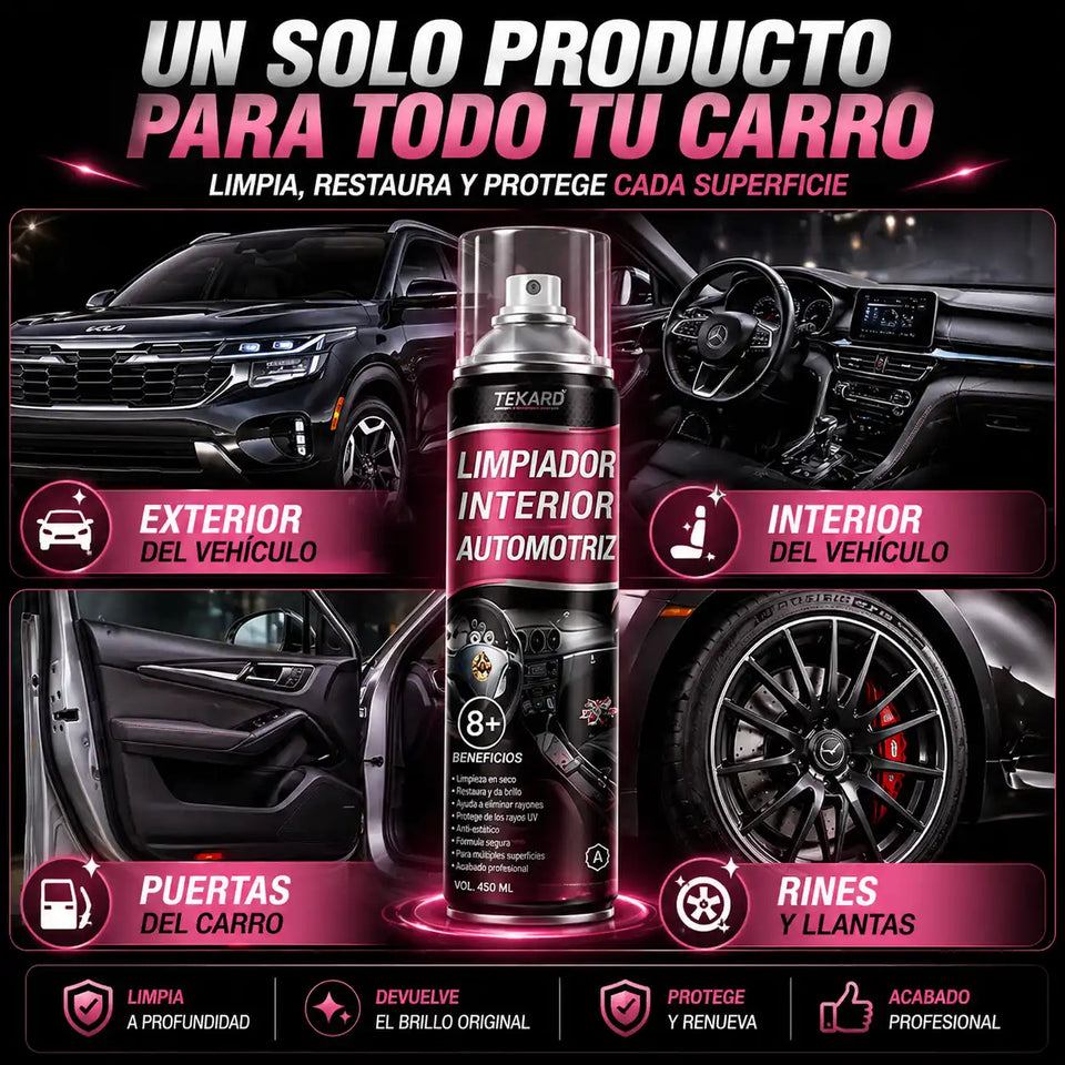 Limpiador Automotriz Multifuncional de Alto Rendimiento para CUERO, PLASTICO, GOMA y MOLDURAS.