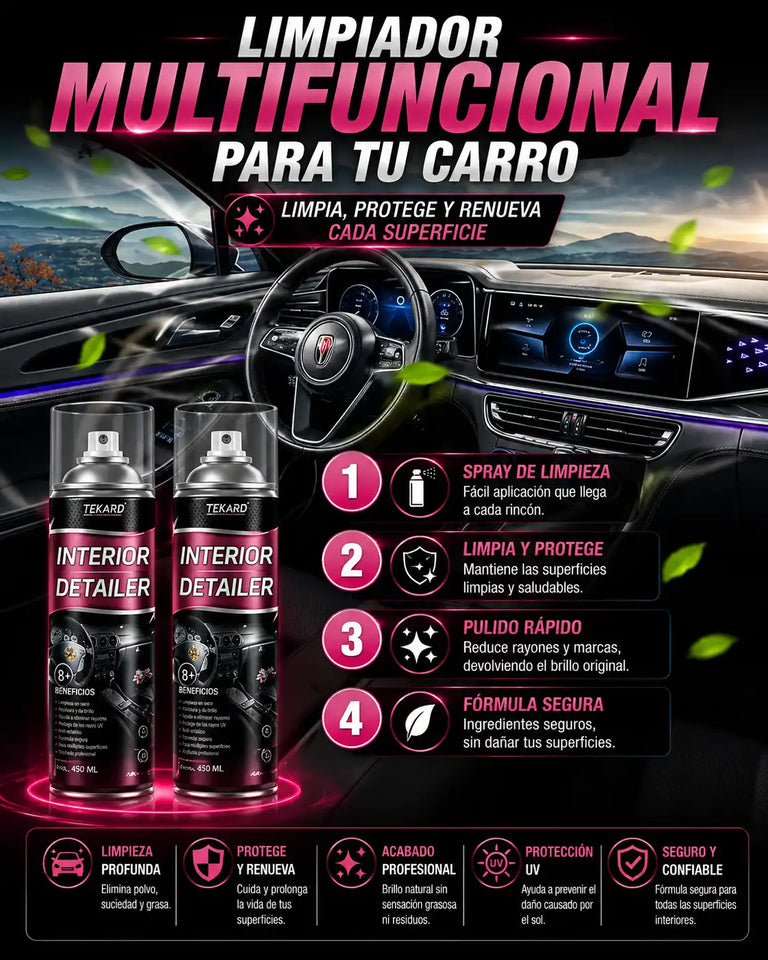 Limpiador Automotriz Multifuncional de Alto Rendimiento para CUERO, PLASTICO, GOMA y MOLDURAS.
