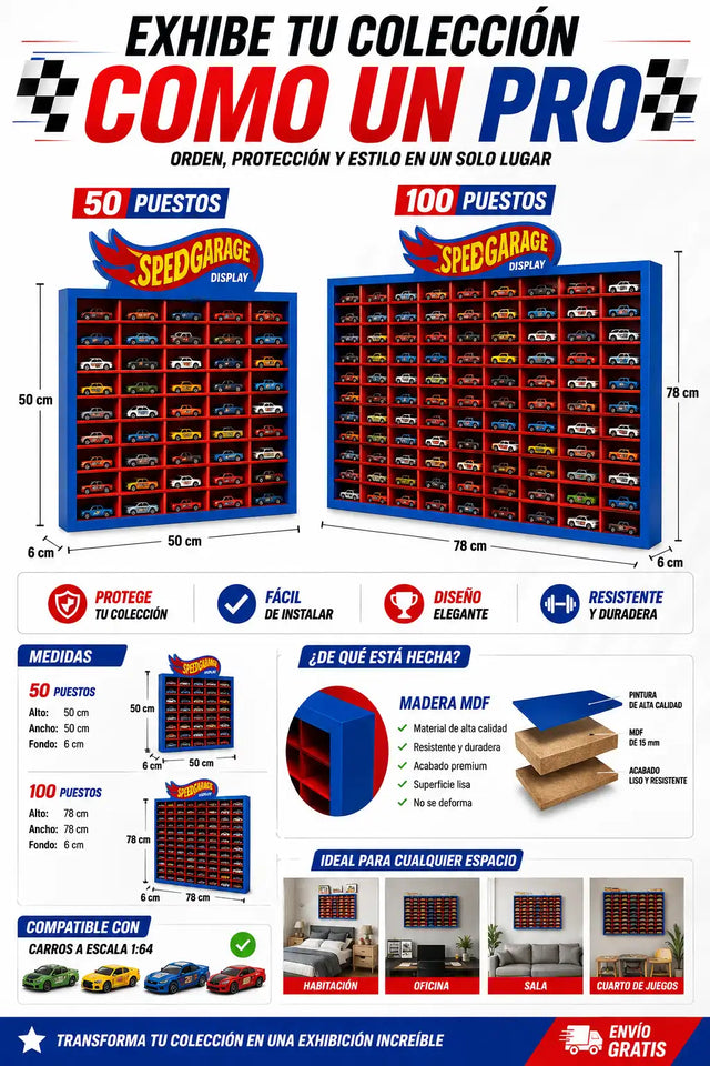 🏁 SpeedGarage™ Display Repisa Premium para Carros a Escala 1:64  + ENVIO GRATIS