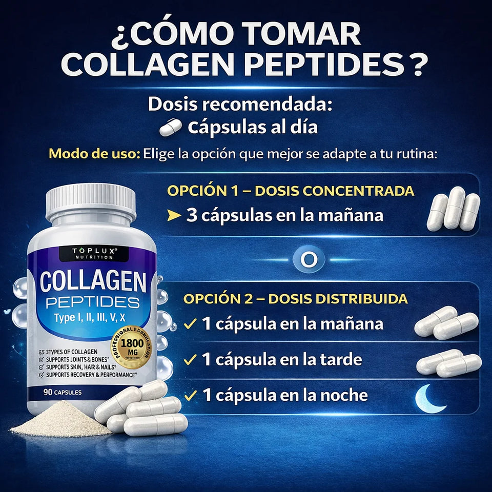 Colágeno Péptidos Toplux 1800 mg - 5 Tipos de Colágeno en 1 Solo + ENVIO GRATIS
