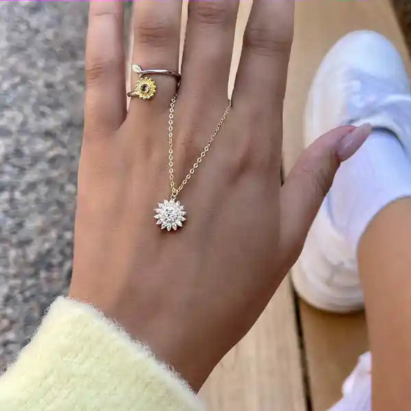 Regala este hermoso Collar Giratorio de Girasol - Para el dia de AMOR Y AMISTAD 😱50% DE DESCUENTO😱