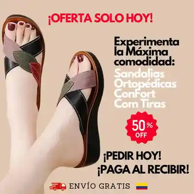 SANDALIAS ORTOPEDICAS CONFORTFLEX™ CRUZADA EN CUERO , COMODIDAD Y ESTILO 100% COLOMBIANA